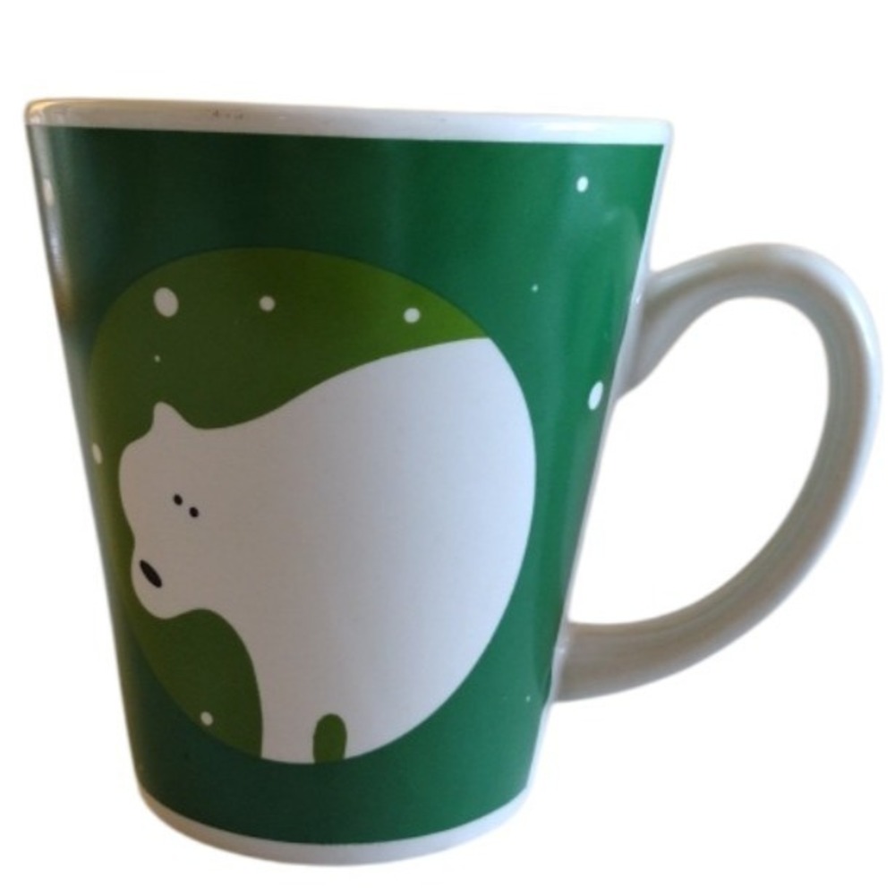 Christmas Mugs Cup Green With Polar Bears & Santa In Circle 8 Oz